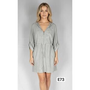 Lands' End Women's Hooded Tunic Cover-up Dress Gray 3X Full Zip Roll Up Sleeves